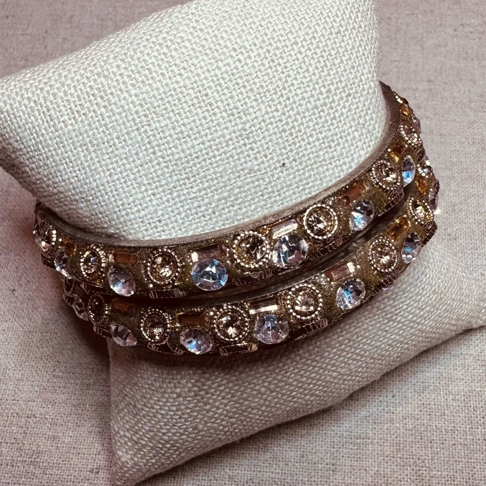 Chamak By Priya | Bracelet | Pair Narrow Crystal Bracelets in Gold